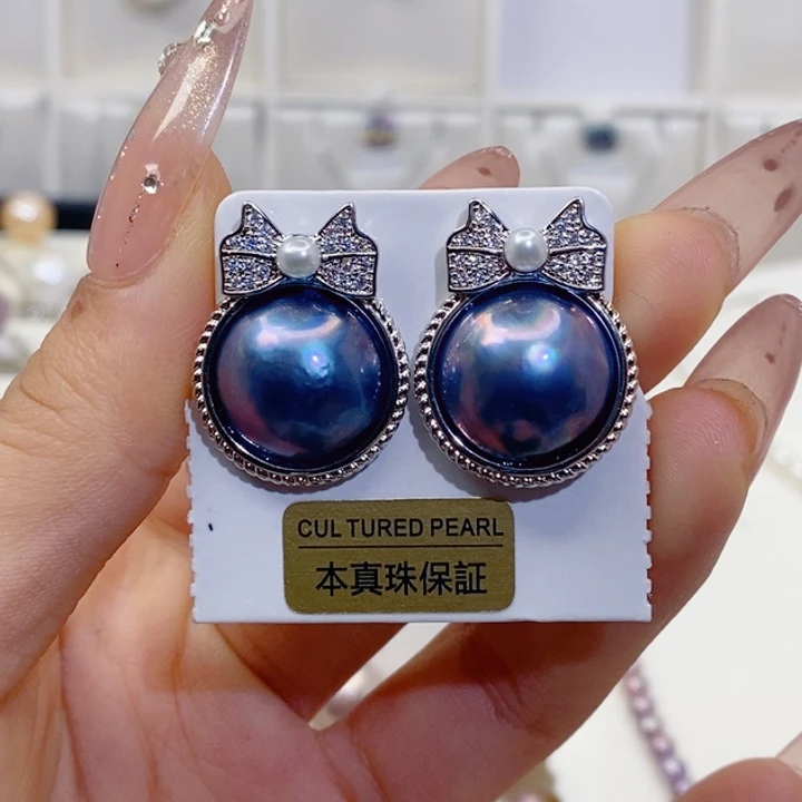 海***恋耳饰银S925镶嵌淡水珍珠