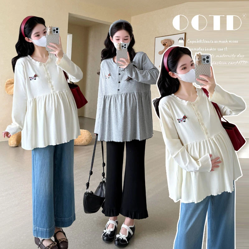 孕妇秋季上衣2025新款宽松休闲百搭孕期春秋外穿长袖甜美减龄遮肚