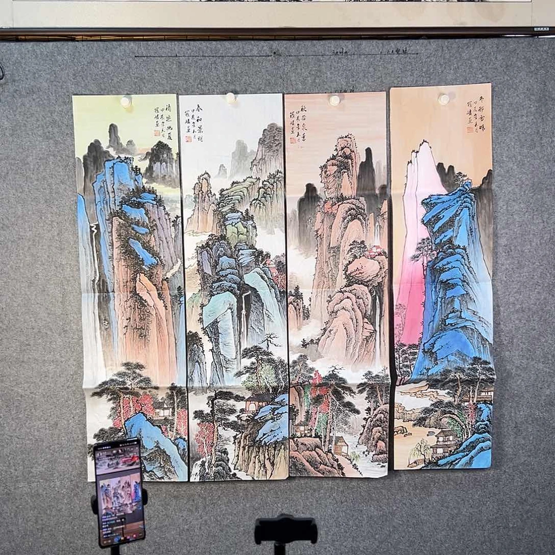 国画584 花鸟在树丛的顶端鸣叫叫声