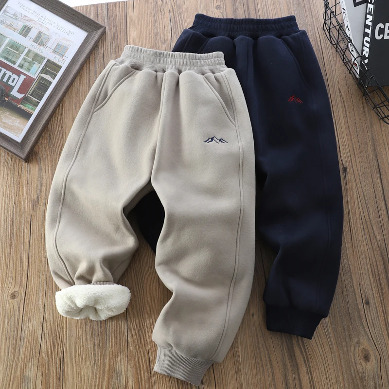 男童羊羔毛棉裤秋冬新款中大童一条过冬加绒加厚束脚休闲长裤7039