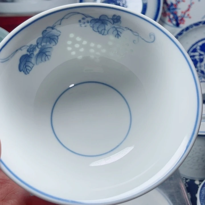 青花玲珑6寸面碗葡萄