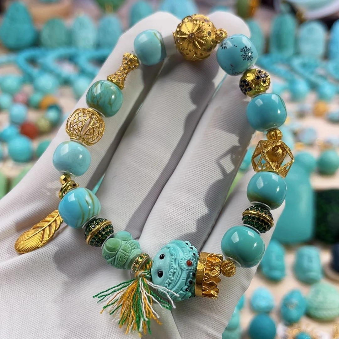 绿松石珠宝奇石18K金镶嵌