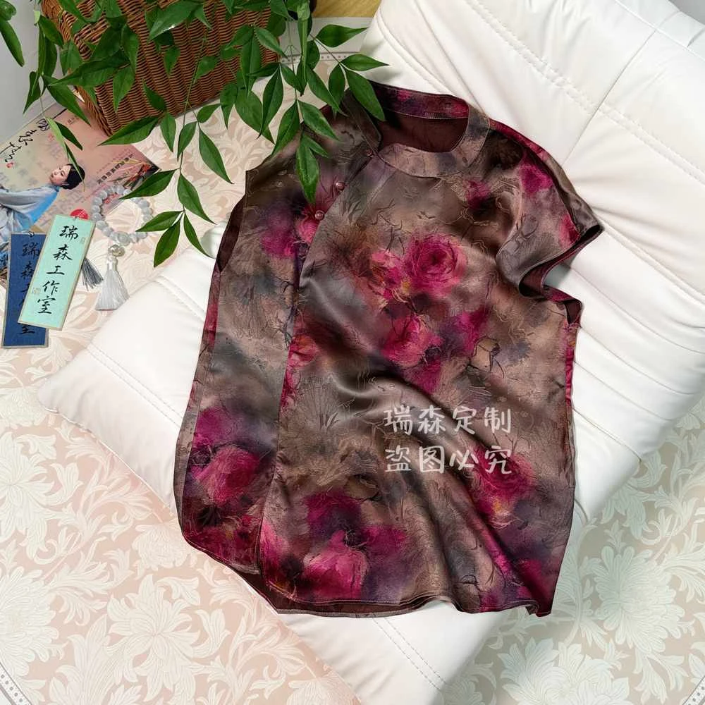 541 干枯玫瑰国风立领改良旗袍T恤-胸围90-前长58后60