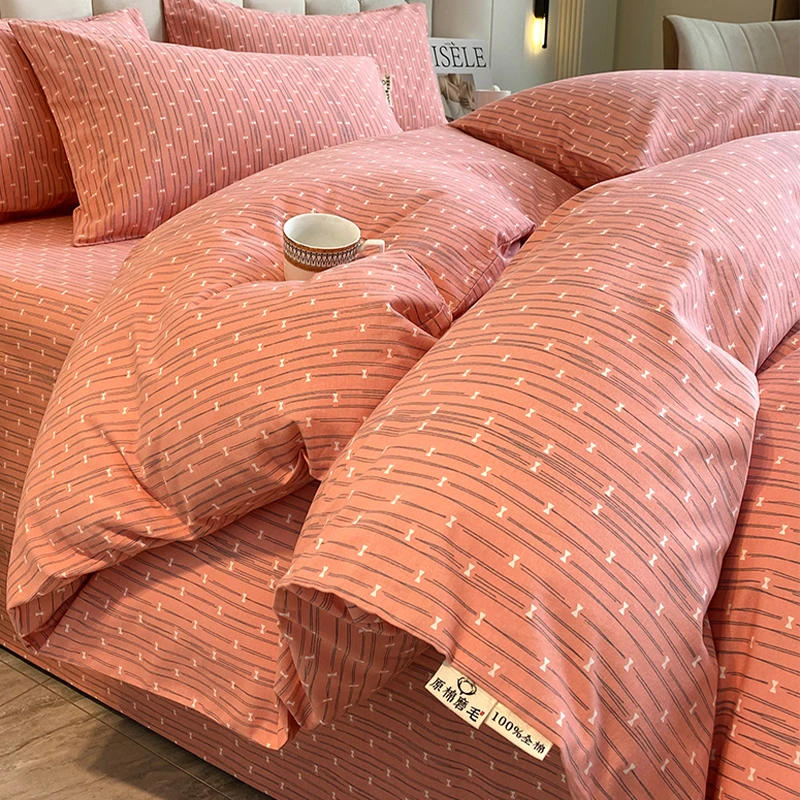 路约威格秋冬季加厚全棉磨毛床上四件套纯棉新款简约床单被套床笠