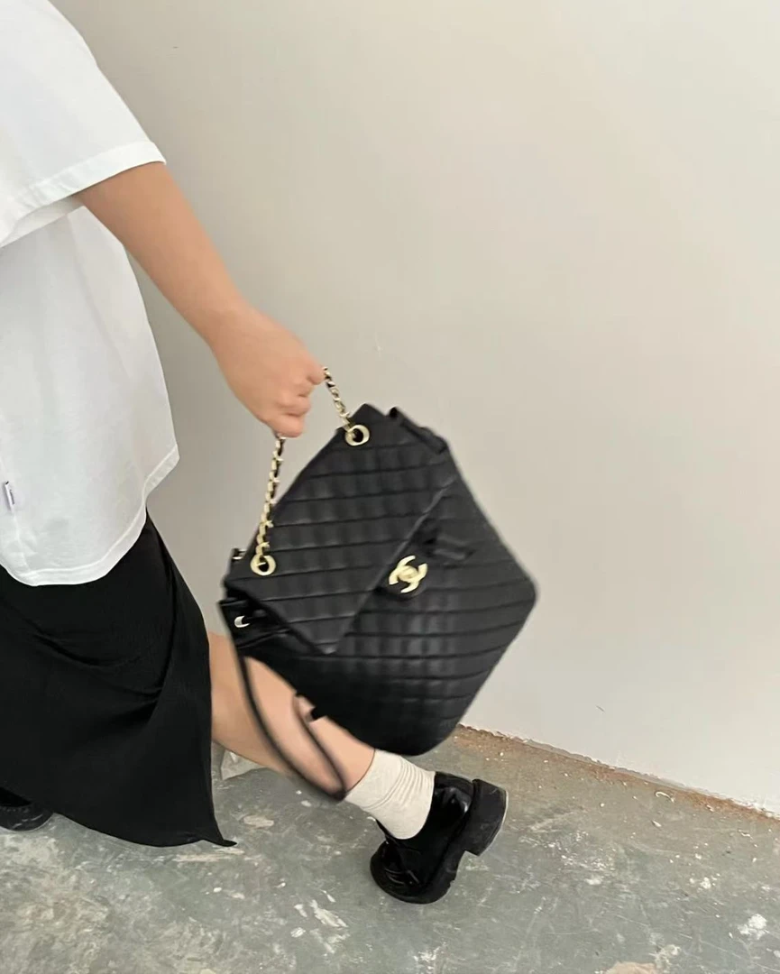 95新 Chanel/香奈儿 黑金萨尔斯堡双肩包 20cm 11895015
