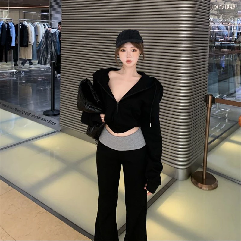 休闲套装复古慵懒连帽长袖卫衣外套2025法式复古收腰连衣裙套装