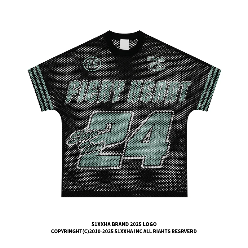 51嘻哈美式街头镂空透气运动短袖T恤男夏季潮牌宽松休闲球衣罩衫