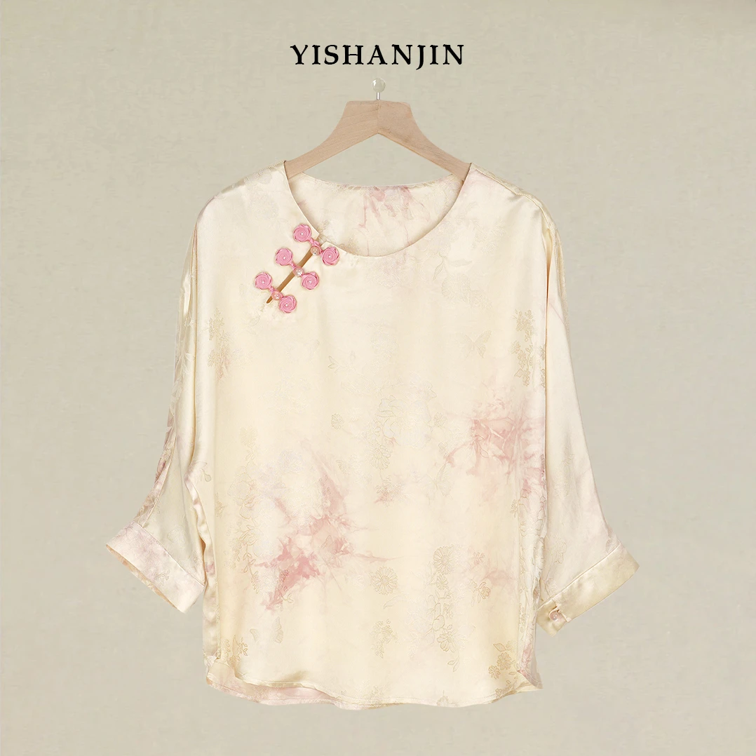 【夏季特清】【玉面桃花】100桑蚕丝花萝扎染提花衬衫新中式· 23S0064