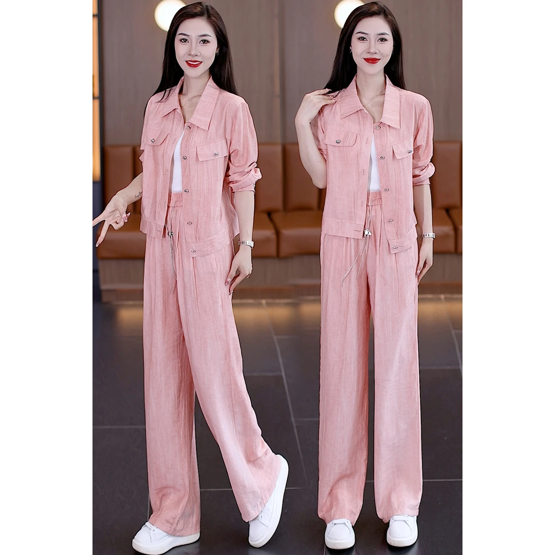 休闲阔腿裤套装女2025春夏季新款时尚洋气质薄款外套开衫两件套