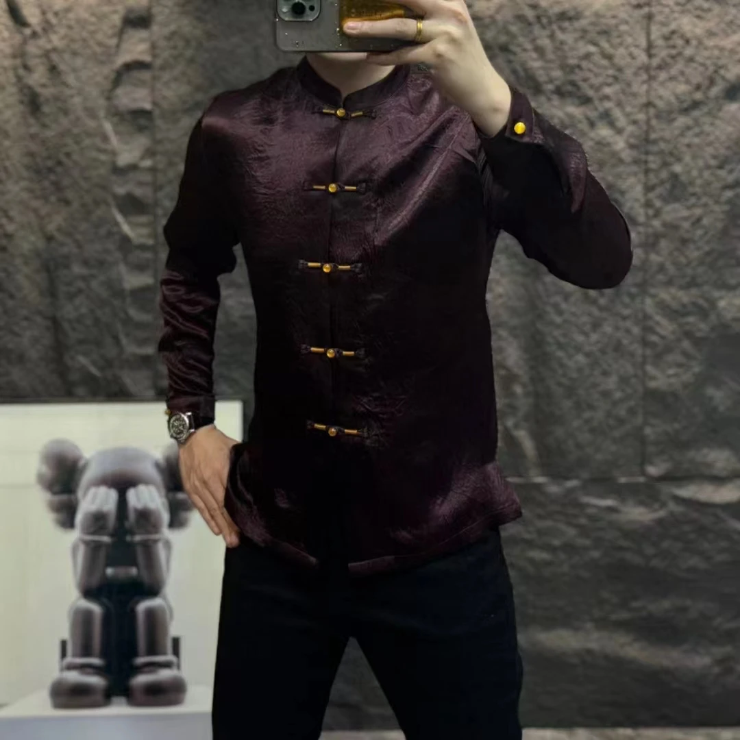 8021春夏款 高端醋酸复古 简约盘扣新中式休闲时尚彩色 长袖衬衫