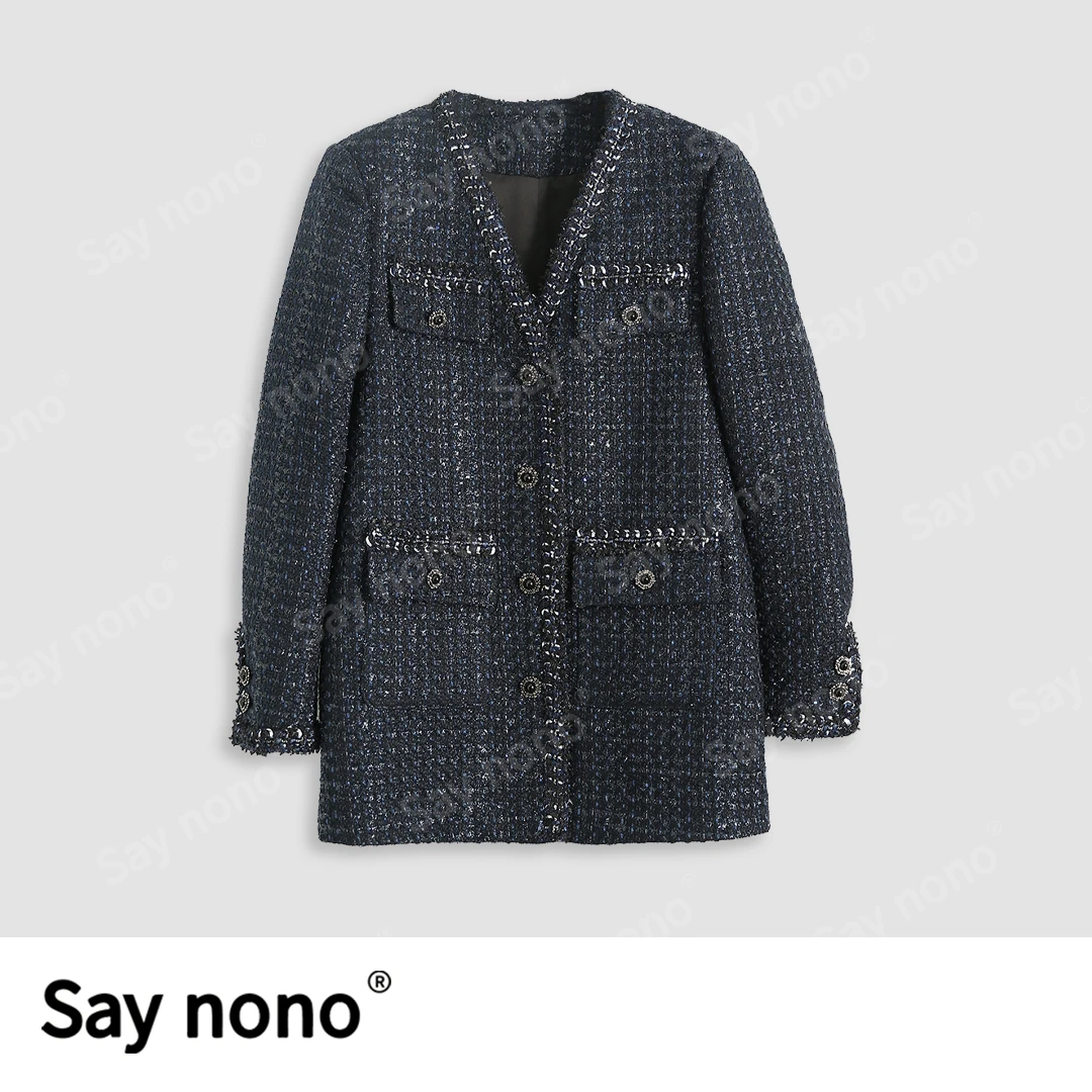 懒猫nono│Saynono 普鲁士蓝小香风毛呢外套/BLXF699603