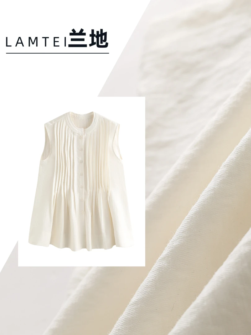 LAMTEI 兰地亚麻醋酸天丝混纺夏季欧若风无袖衬衫TZ101