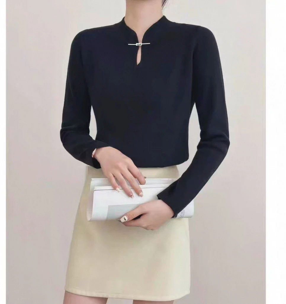 国风毛衣女新中式立领盘扣针织打底衫秋冬内搭上衣