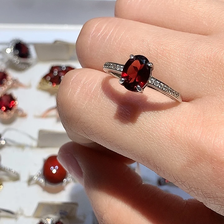 戒指银S925镶嵌石榴石