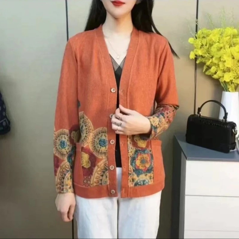 2025春秋新款长袖针织开衫妈妈装洋气百搭减龄大码上衣薄外套