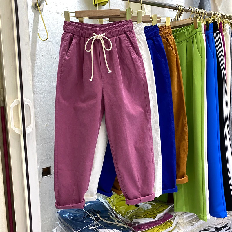 复古哈伦裤女高腰新款夏季大码遮胯显瘦薄款九分萝卜裤外穿休闲裤