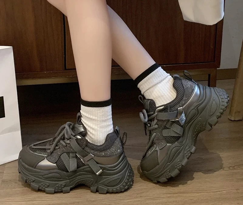 网红百搭网纱厚底鞋女透气网面