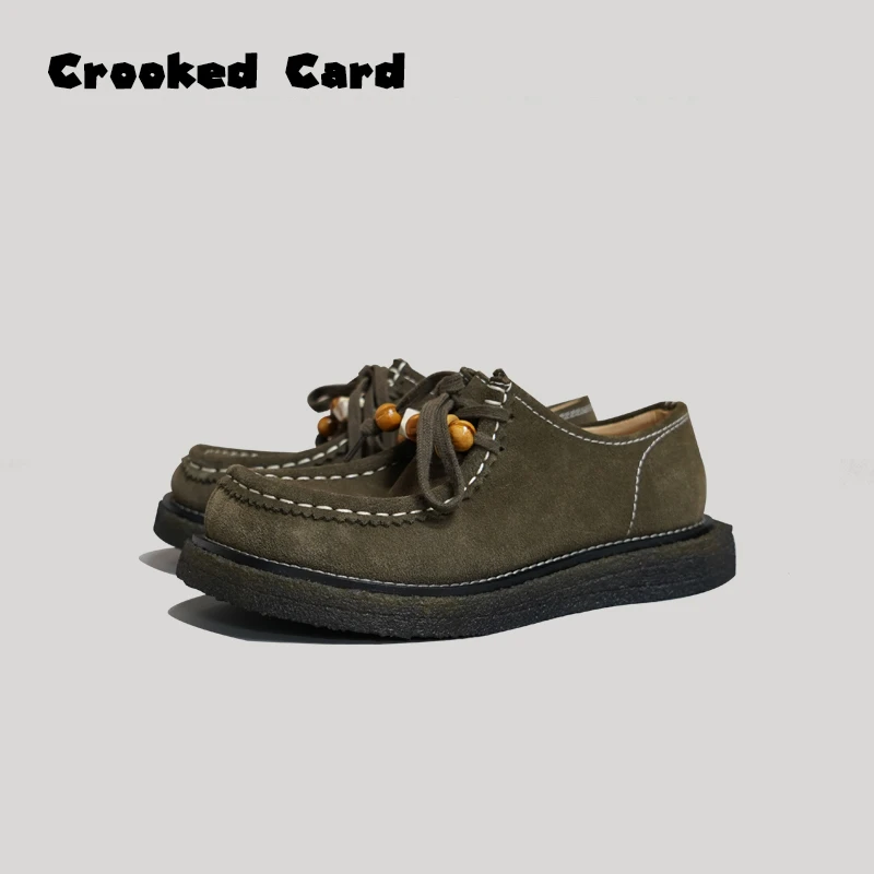 Crooked Card绿野仙踪 时尚复古潮流方头袋鼠鞋女厚底舒适百搭
