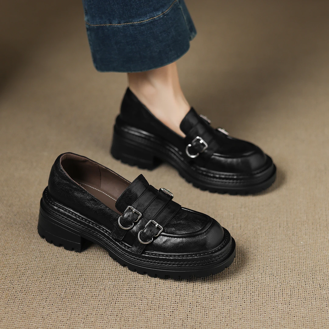 2025秋季新款学院风英伦乐福鞋女粗跟厚底小皮鞋时尚百搭高跟单鞋