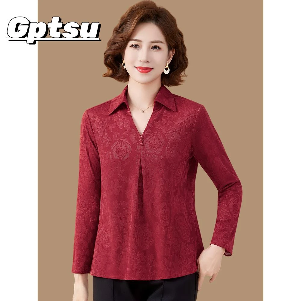 GPTSu新中式妈妈气质宽松衬衫婚宴装中老年女装秋季国风长袖小衫