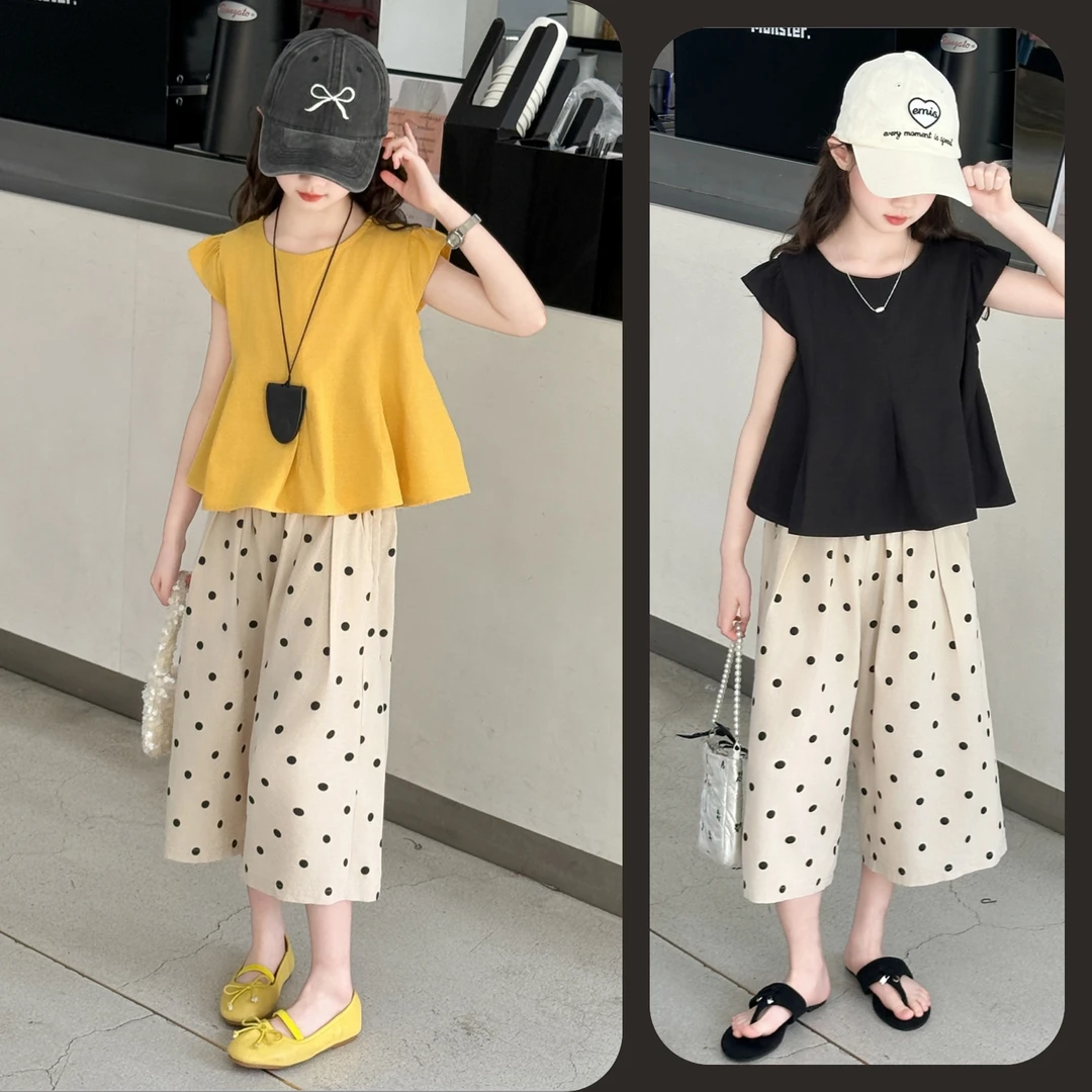 女童2025夏季新款娃娃衫波点阔腿裤套装中大童儿童6-12岁宽松洋气