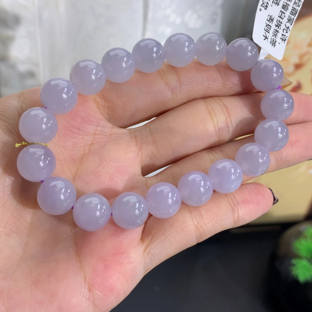 翡翠未镶嵌手串卡9.9胶润淡淡紫手串