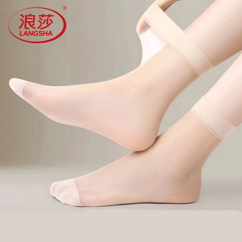 浪莎水晶丝袜子女款夏季薄款透气防勾丝自然裸感肉色夏天中筒袜子