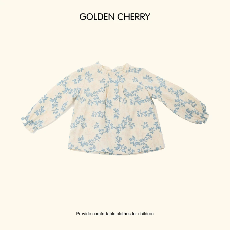 【Golden cherry】女童蓝色碎花满印高级洋气衬衫QDD090