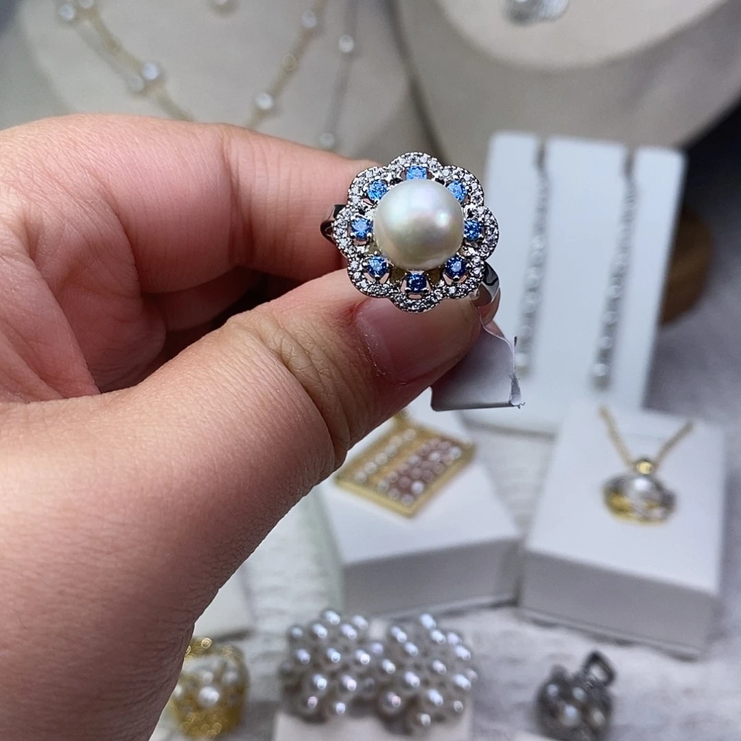 耳饰银S925镶嵌淡水珍珠