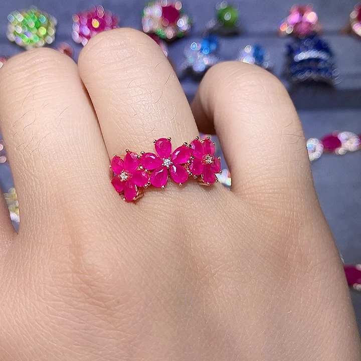 红宝石戒指银S925镶嵌