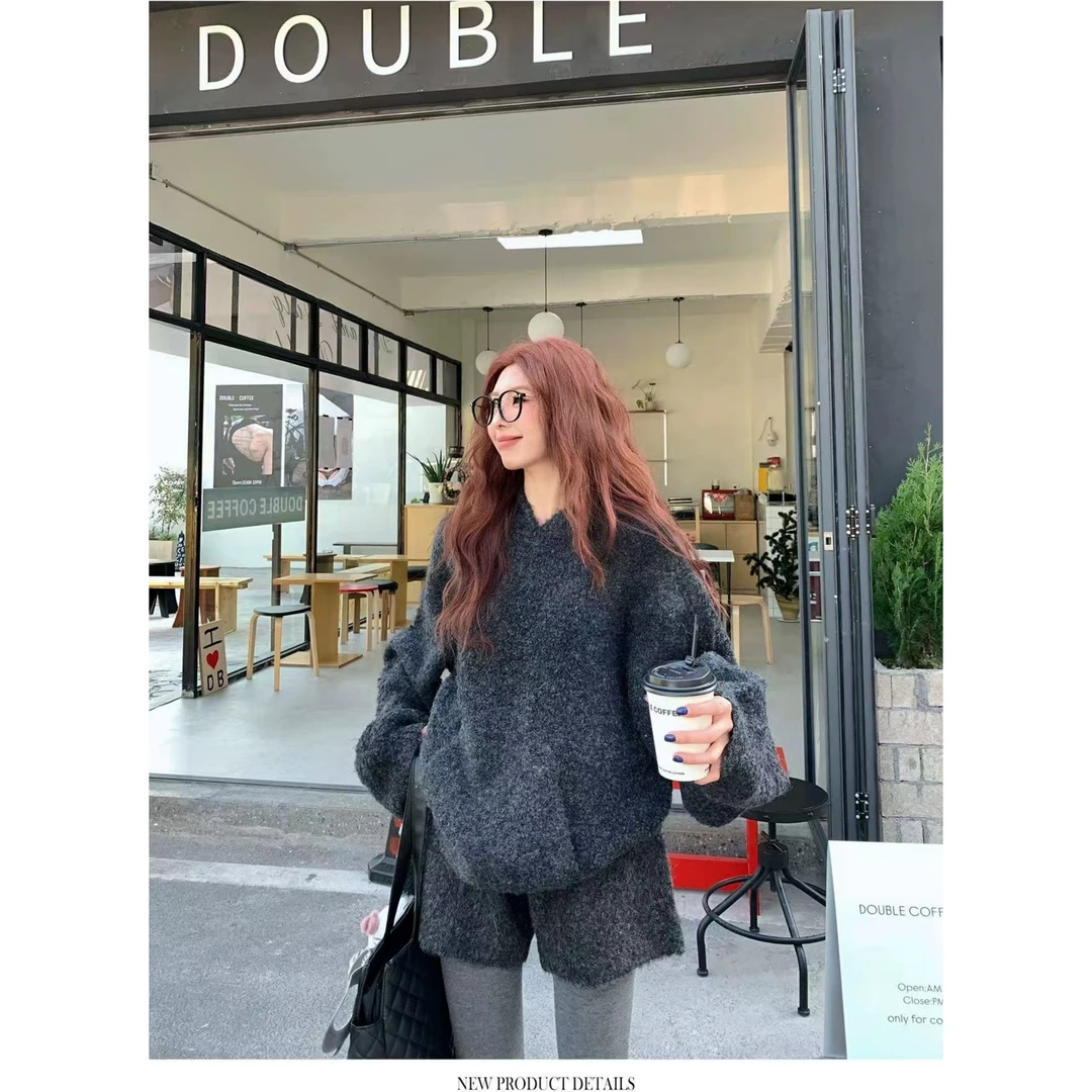 圈圈毛甜美风时尚套装清新上衣+短裤