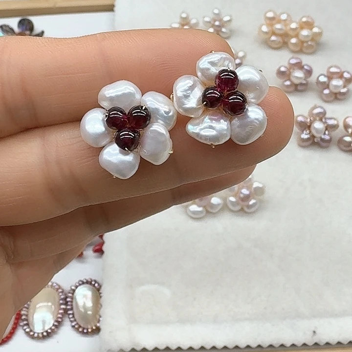 淡水珍珠耳饰银S925镶嵌法**丝