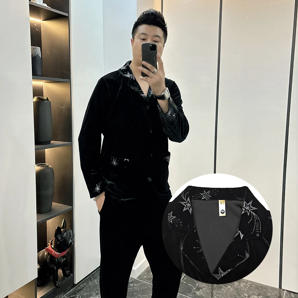 大码男士金丝绒睡衣套装2025春秋时尚奢华高档可外穿家居服两件套