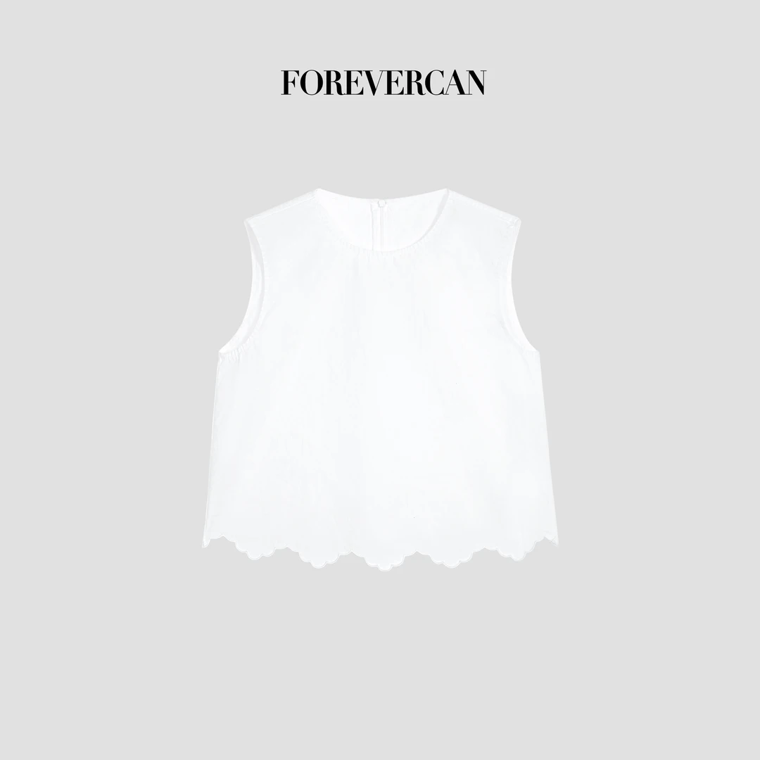 FOREVERCAN“南法午后”高支府绸棉设计感花边下摆背心上衣 ST23097