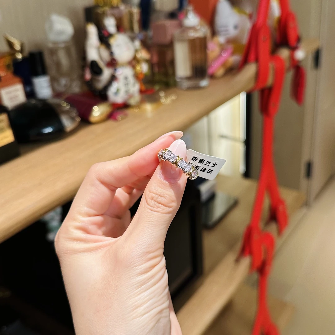 合金合成锆石戒指 T家拼色可调节戒指-zyy319
