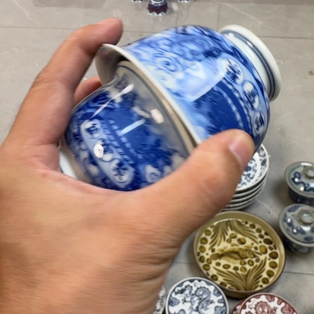 菜***鸡杯青花腾龙献宝三才盖碗