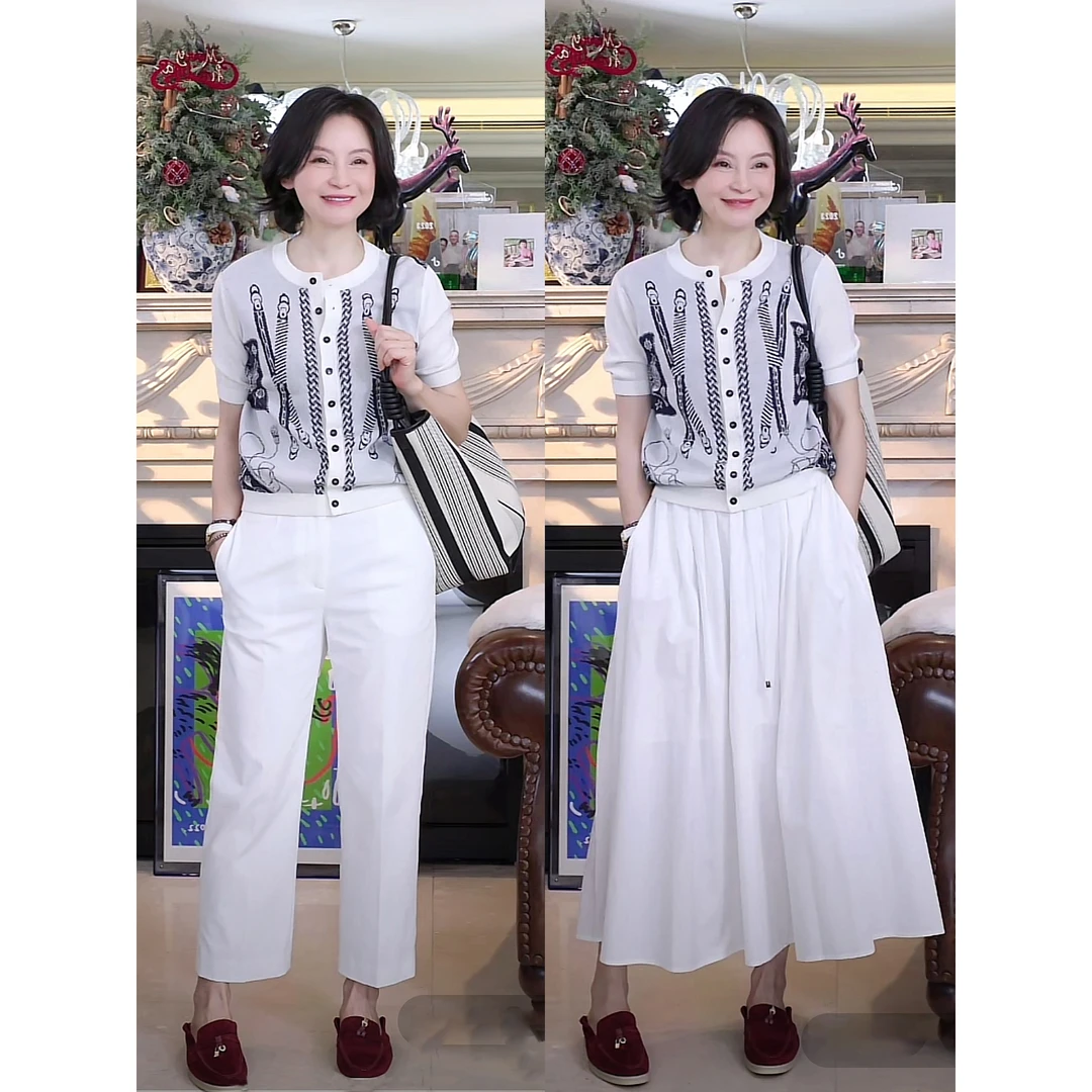 我是摩羯 爱马俱乐部 60支100棉圆领芝麻底提花图案秋针织开衫