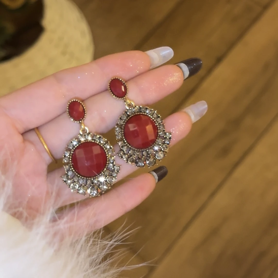 铜合金耳饰 轻奢重工圆形复古耳环时尚夸张个性气质耳饰