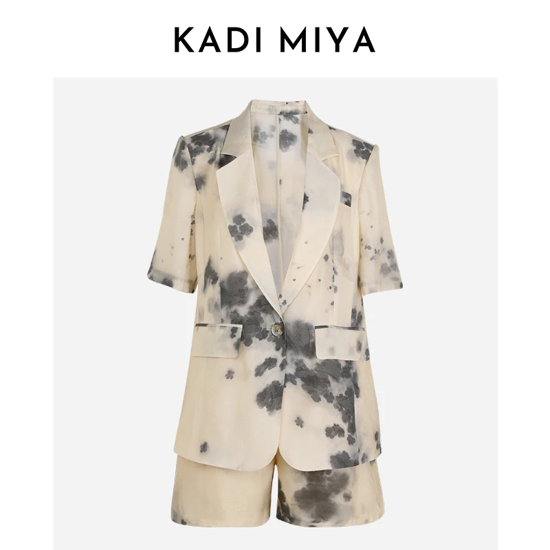 KADIMIYA“落雁凡尘”印花扎染风松弛感时尚套装休闲女装短裤西装