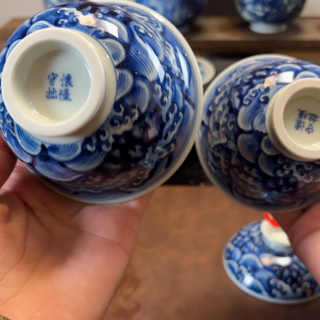 K***R景德镇纯手工手绘江涯海水盖碗加杯子