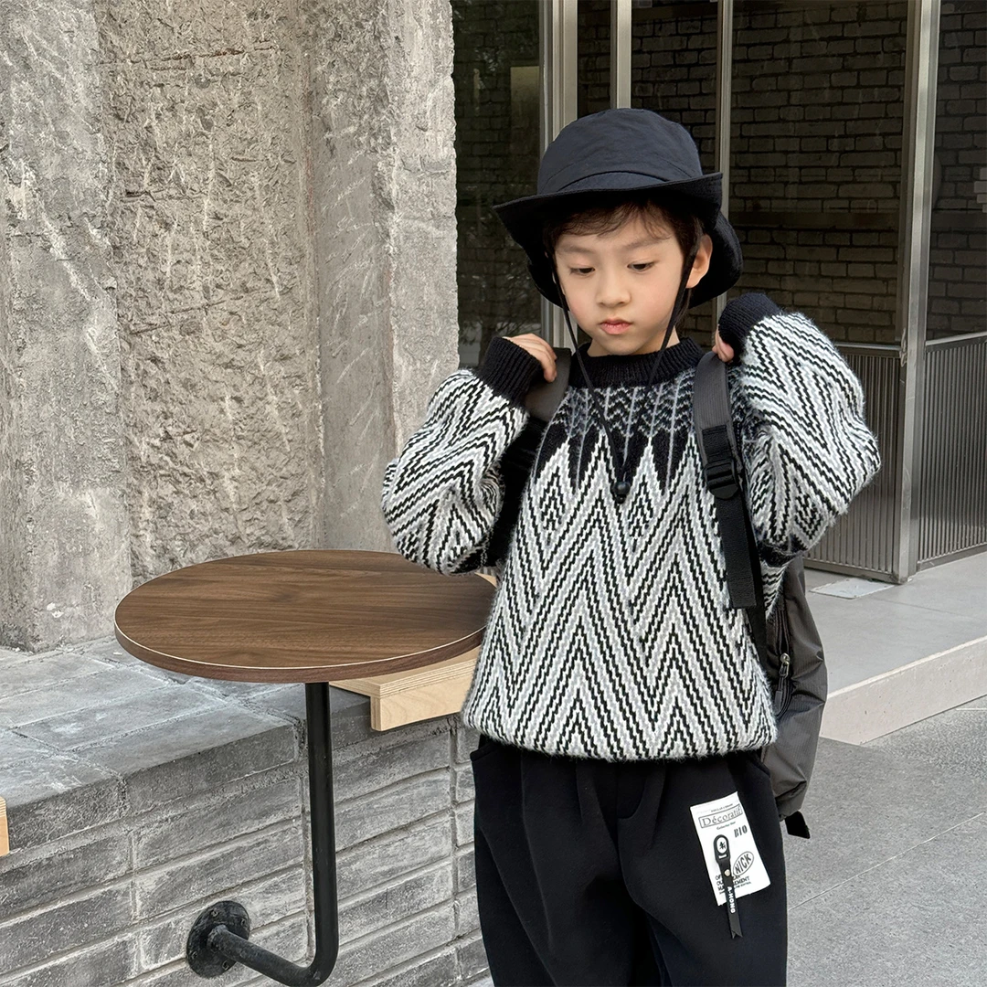 【小首尔】现货-qc5儿童冬套头衫宝宝休闲针织几何毛衣WP0206