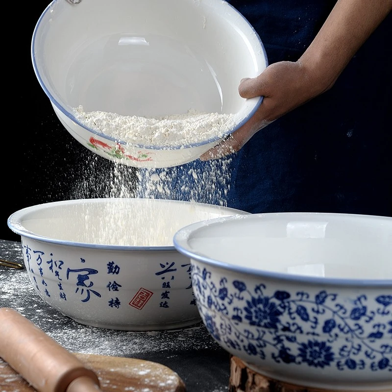 和面盆家用大号发面盆揉面盆晒酱盆中式瓷盆厨房老式活面盆复古