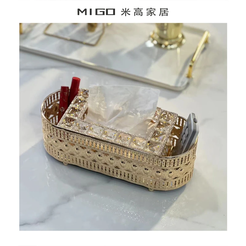 【米高家居】多功能家居轻奢水晶纸巾盒遥控器客厅茶几收纳抽纸盒