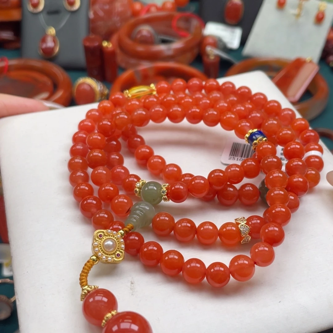 南红玛瑙合金南红DIY多圈项链7mm