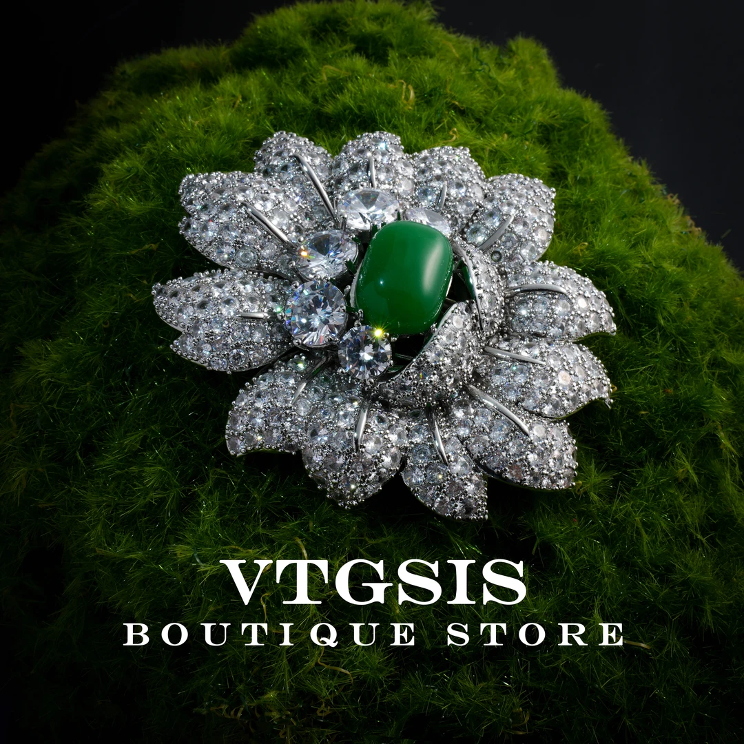 VTGSIS 合金合成锆石胸针 51125绿色大理花胸针时尚女高级感爆款