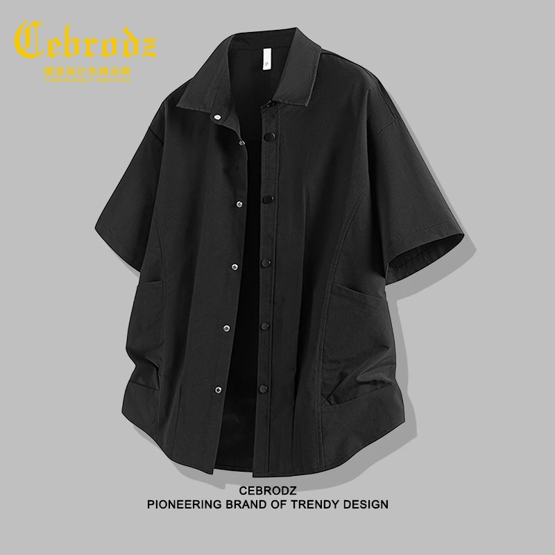 法国Cebrodz工装短袖衬衫男夏季薄款休闲衬衣外套美式翻领上衣服