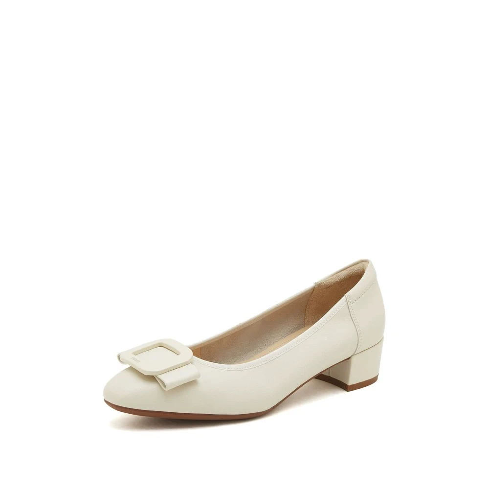 思加图新款奶油鞋浅口鞋粗跟单鞋中跟鞋女皮鞋EGU03CQ4