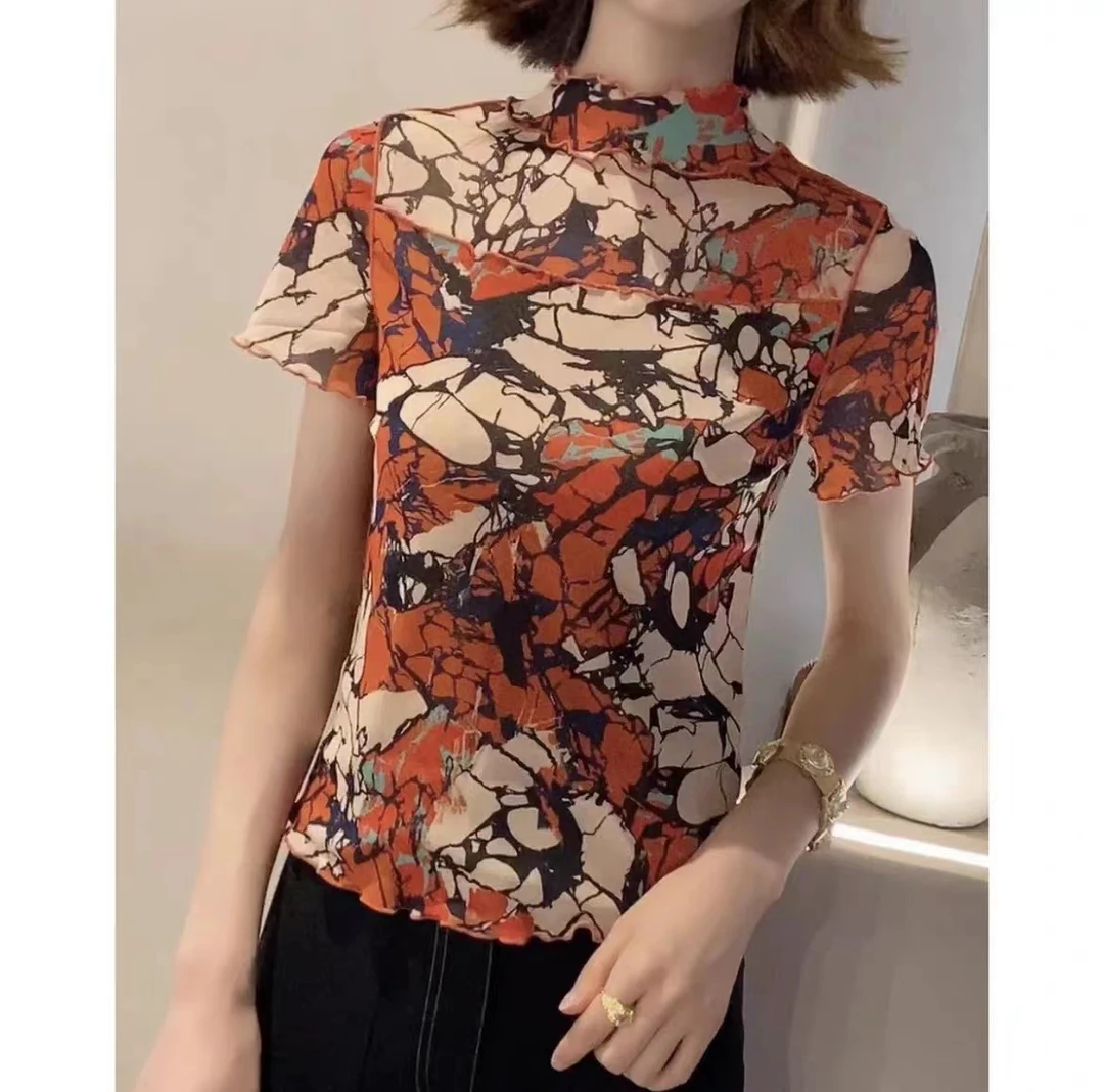 {专柜}商场同款2025夏季新款时尚拼接短网纱短袖T恤1300643