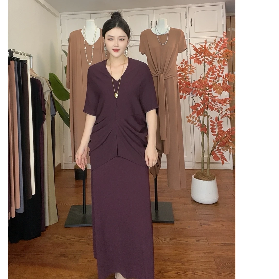 【小妖精】小众v领上衣+半裙夏季曲珠两件套#91115