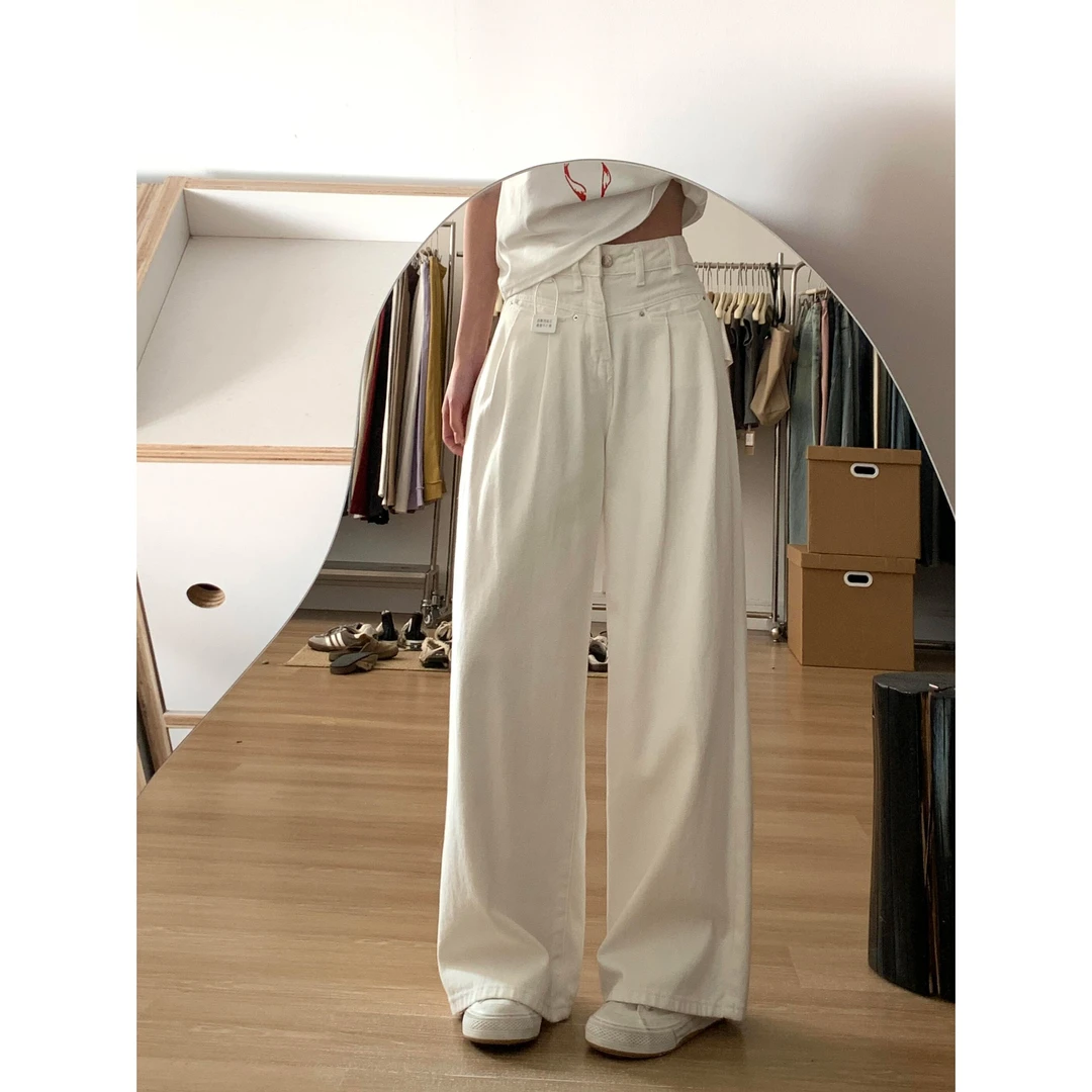 韩版高级感百搭直筒牛仔裤2025春季新款宽松高腰显瘦阔腿拖地裤子